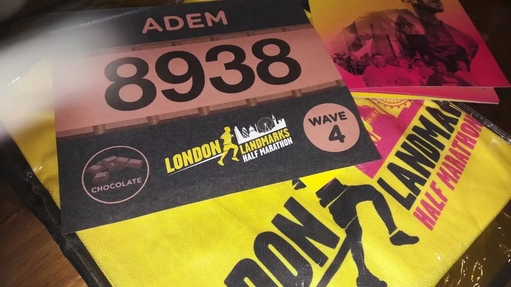 Bib number for London Landmarks Half Marathon